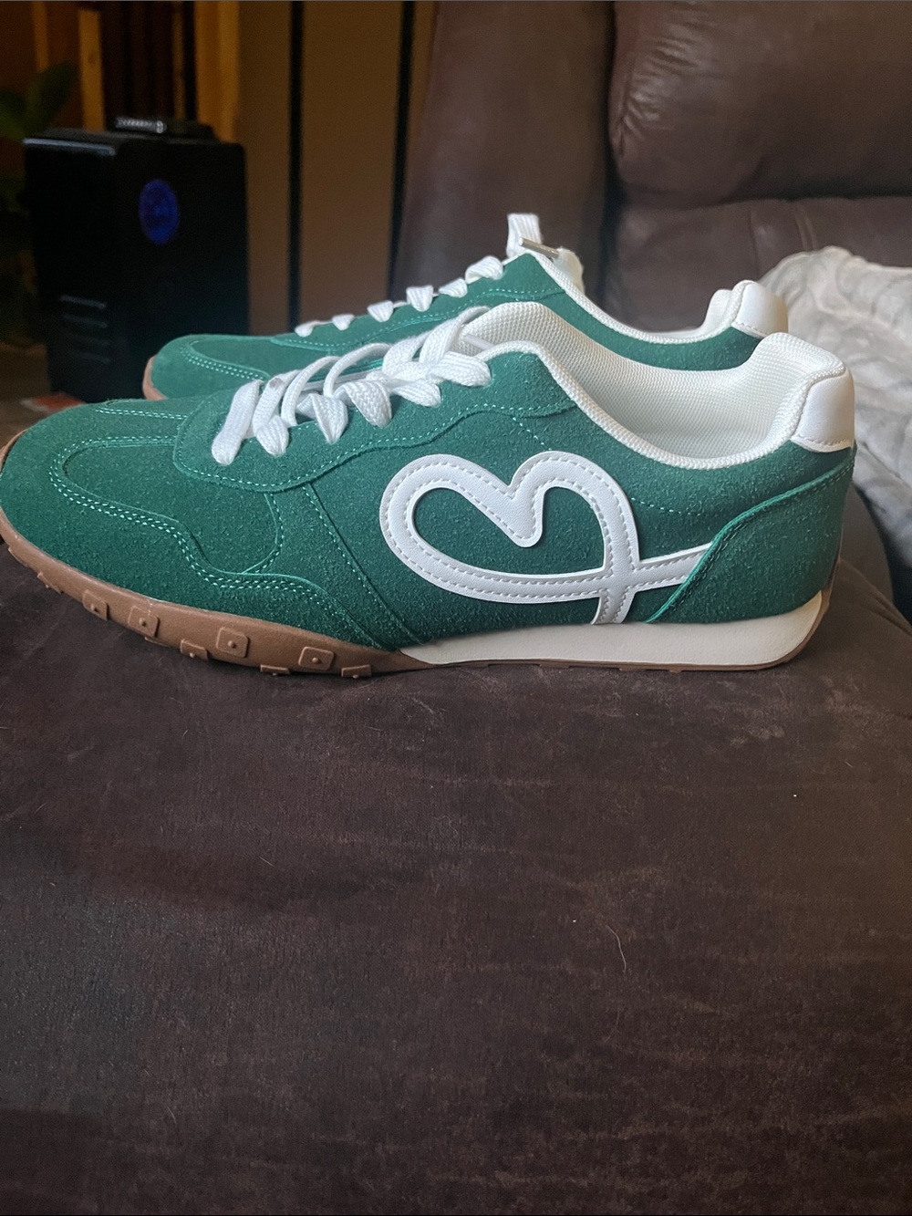 IDIFU Green Suede Sneakers with White Trim